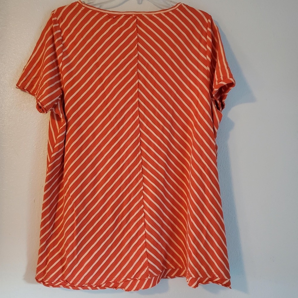 Soft Surroundings Shirt‎ Womens Extra Large Orange White Striped Pima Cotton - Picture 6 of 7